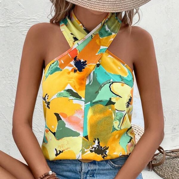 Tops - Boho Floral Print Halter Tank Top